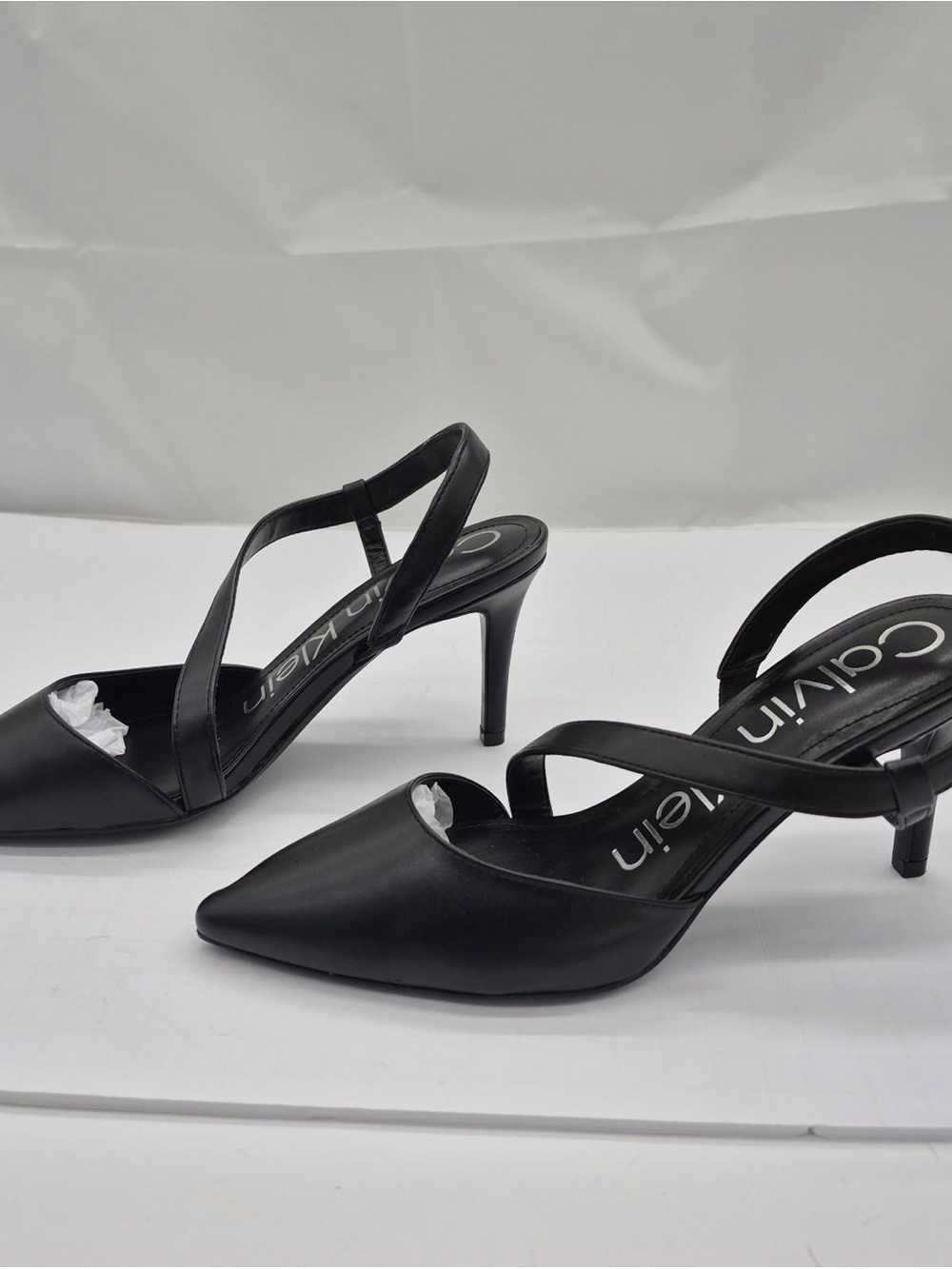 Calvin Klein Black Pointed Toe Slingback Stiletto Strappy Heels 7.5 Elvira Witch